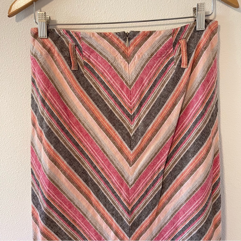 Vintage Christopher & Banks Linen High Rise Chevron Midi A-Line Skirt Pink-8 - Picture 5 of 9